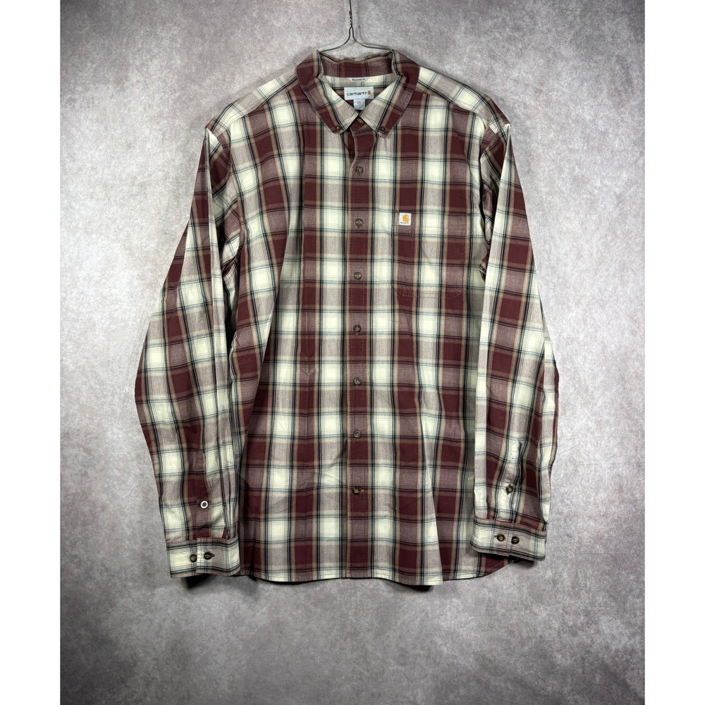 Carhartt Shirt Mens 2XL Tall Red Plaid Relaxed Fit Button Down 103899 Cotton